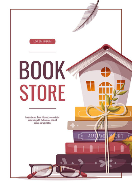 Promo flyers for bookstore, bookshop, library, book lover, e-book, education. A4 vector illustration for poster, banner, advertising, cover.