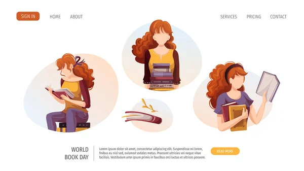 Mulheres Com Livros Livraria Livraria Biblioteca Amante Livros Leitura Conceito —  Vetores de Stock