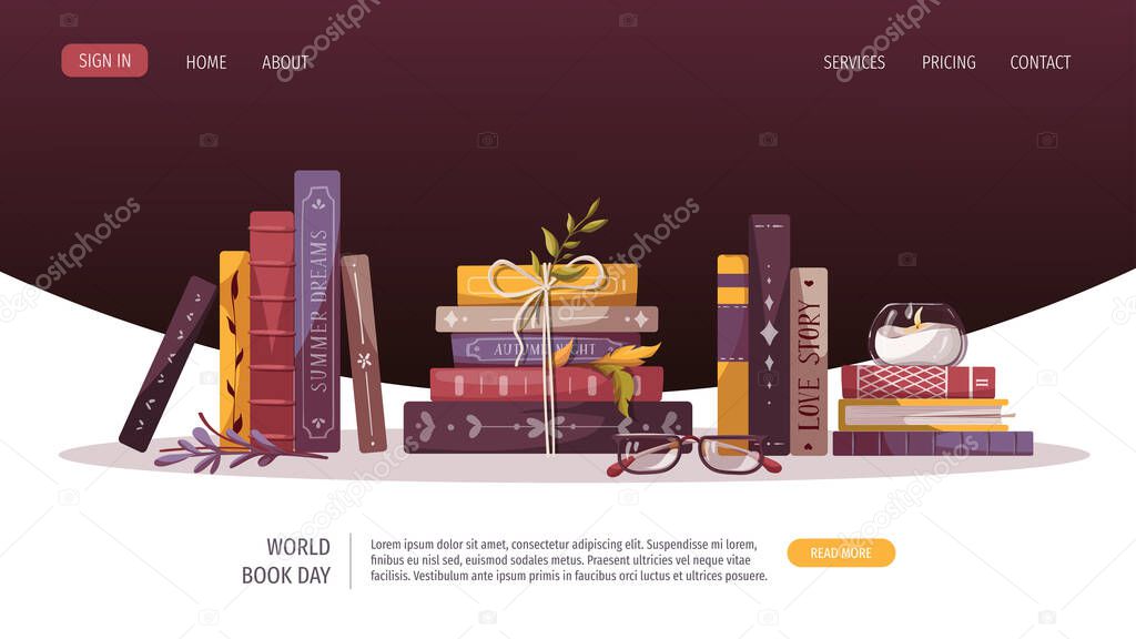 web template design for bookstore or library, vector illustration concept 