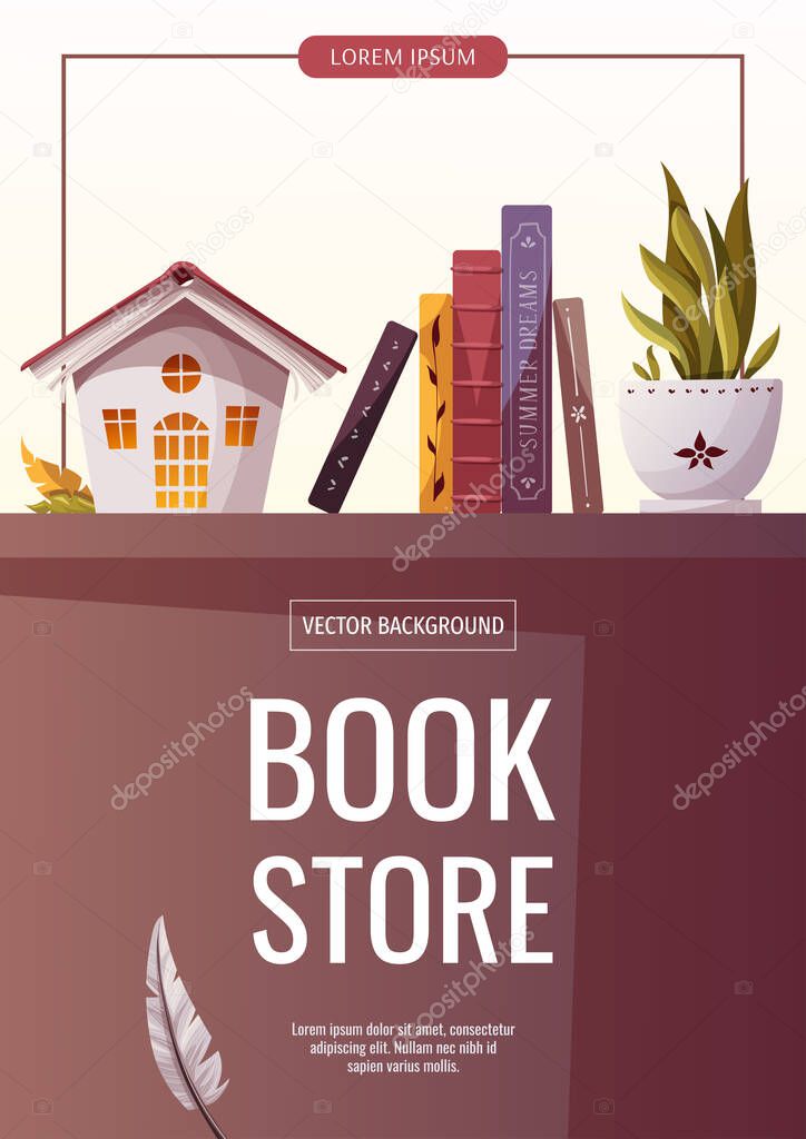 Promo flyers for bookstore, bookshop, library, book lover, e-book, education. A4 vector illustration for poster, banner, advertising, cover.