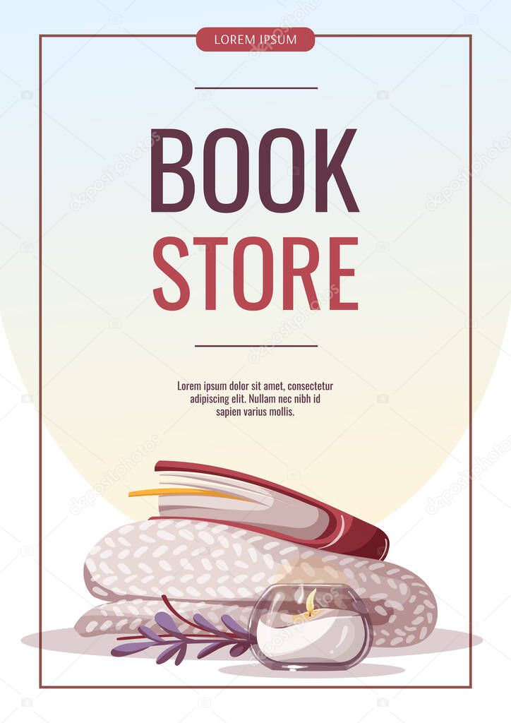 Promo flyers for bookstore, bookshop, library, book lover, e-book, education. A4 vector illustration for poster, banner, advertising, cover.