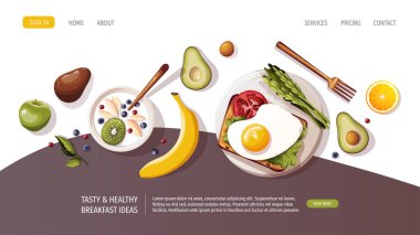 Sağlıklı kahvaltı yemekleri olan web sayfası tasarımı