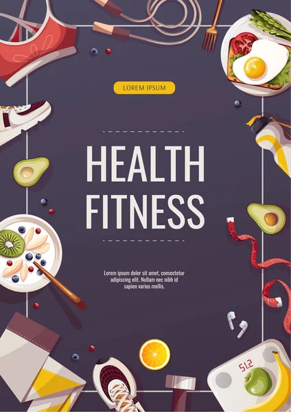 Plakat Fitness Zdrowia Towarami Miejsca Kopiowania — Wektor stockowy