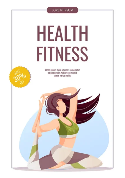 Sağlık Fitness Antetli Broşür Tasarımı Spor Yapan Kadın Indirim Etiketi — Stok Vektör