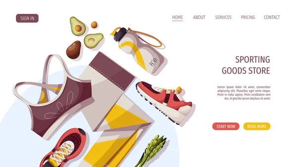 Sport Goods Webstore Page Equipment Food — Stock Vector