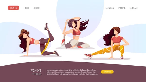 Egzersiz Yapan Kadınların Olduğu Site Sayfası — Stok Vektör