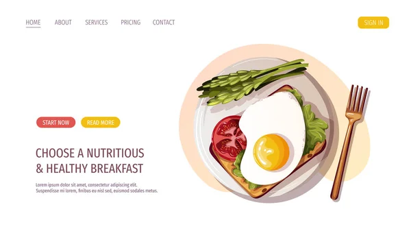 Conception Page Web Avec Des Aliments Sains Des Boutons Texte — Image vectorielle