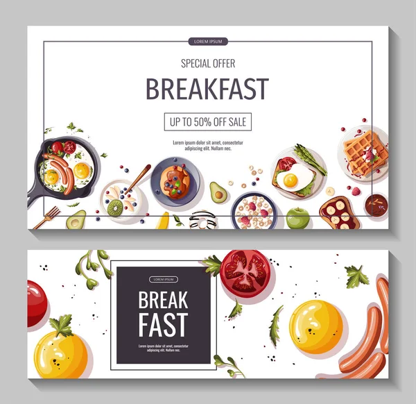 Leckeres Frühstück Banner Vorlage Vektorillustration — Stockvektor