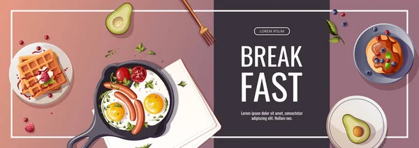 Leckeres Frühstück Banner Vorlage Vektorillustration — Stockvektor