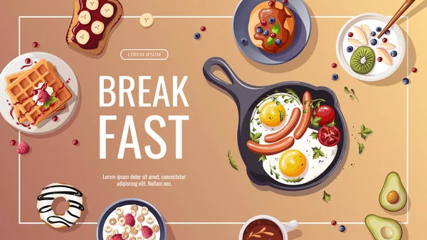 Smaklig Frukost Banner Mall Vektor Illustration — Stock vektor
