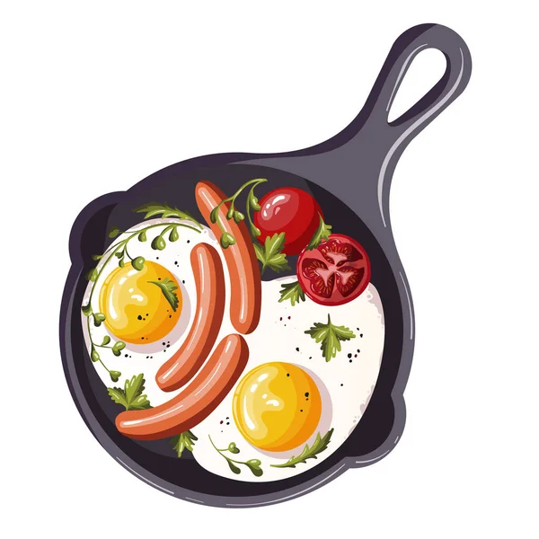卵とパン ソーセージ トマト 健康的な食事 — ストックベクタ