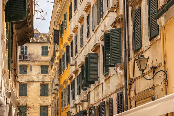 Window shutters and balconies, corfu greece — Stock Photo, Image