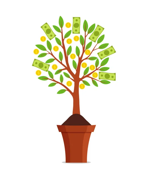 Icono Del Árbol Del Dinero Signo Negocio Crecimiento Riqueza Éxito — Vector de stock