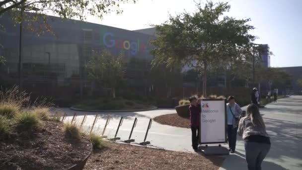 Logotipo Google Lado Prédio Escritórios Googleplex Mundial Google Silicon Valley — Vídeo de Stock
