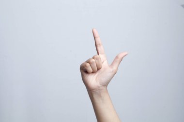 El, beyaz arka planda izole edilmiş. Elle yapılan hareketler                               