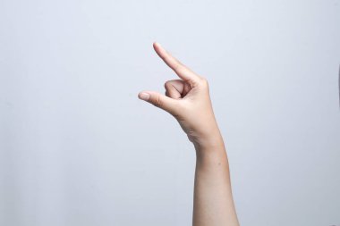 Dokunmak ya da yakınlaştırmak için işaret parmağı ve çimdik parmağı koleksiyonu, dijital ve iletişim konsepti, beyaz arkaplanda izole edilmiş       