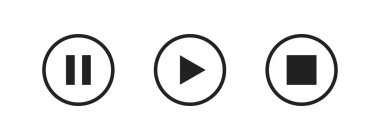 Video düğmesini çal, durdur ve durdur. Müzik ve ses için vektör ortam simgesi. İzole ses işareti sembolü
