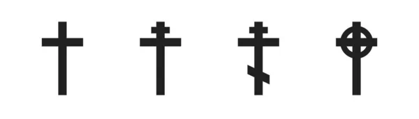 Cristianismo Cruz Icono Conjunto Crucifijo Religión Denominación Vector Ilustración — Vector de stock