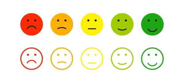 Conjunto Ícones Rosto Emoticon Mood Feedback Sorriso Estilo Plano Emoção — Vetor de Stock