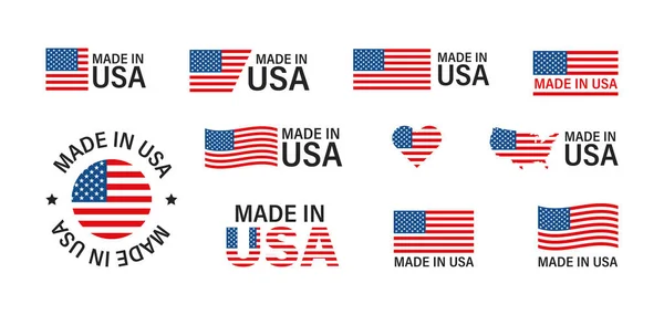 Made Usa Flagge Amerika Setzte Isolierte Ikone Flachem Stil Illustration — Stockvektor