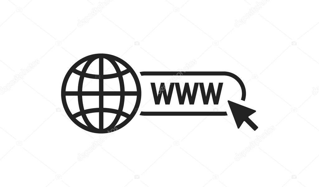WWW web icon. Globe and arow button site for page design. Vector illustration