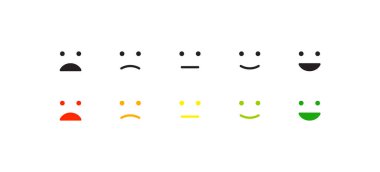 Derecelendirme duygu simgesi. Geri bildirim emojisi, düz biçimdeki vektör çizimi