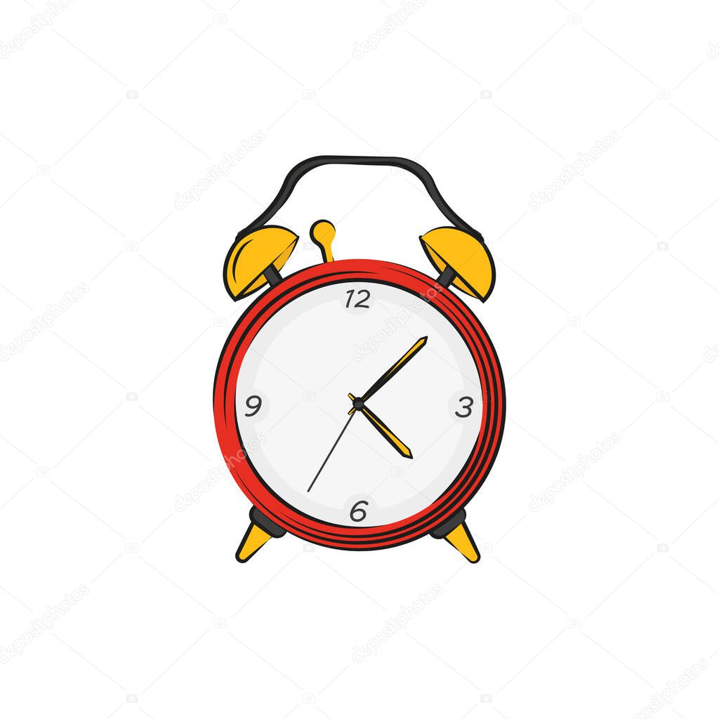 Alarm clock in flat style. Vintage vector illustration isolated on white bacground.