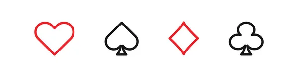 Anzug Pokerkarten Linien Symbole Auf Flachen Stil Gesetzt Vektor Isolierte — Stockvektor