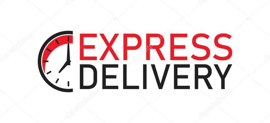 Express delivery logo with clock stopwatch icon. Vector flat isolated illustration