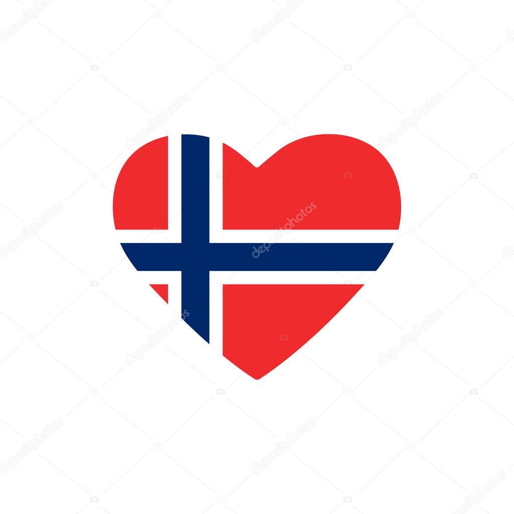 Norway flag in heart. Country of europe. Isolated vector icon in flat style
