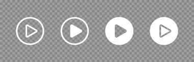 Şeffaf arkaplanda beyaz oynatma düğmeleri. Web simgesi seti. Vektör illüstrasyonu