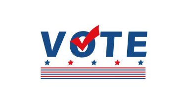 ABD siyasi posterinde oy verin. Düz vatansever pankartlı ve işaretli. Seçim kampanyası vektörü