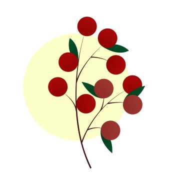 Yeşil yapraklı bir dal ve beyaz arkaplanda kırmızı böğürtlen. Düz bir gradyan ile vektör illüstrasyonu. Tasarım ögesi