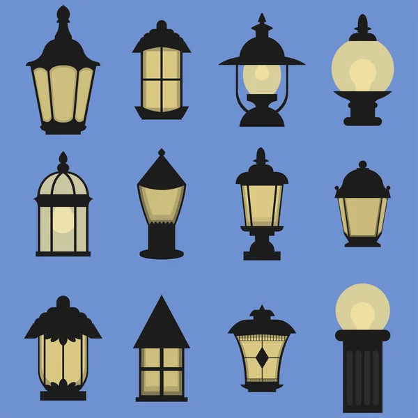 Lanternes Rétro Lampadaires Style Vintage Éléments Architecturaux Illustration Vectorielle Des — Image vectorielle