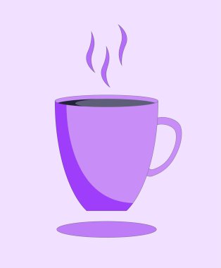 Violet kupası. Buharlı bir fincan kahvenin vektör çizimi, logo tasarımı.