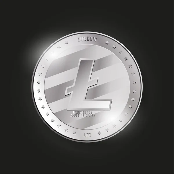 Litecoin vektör illüstrasyonu. Gümüş gerçekçi para. Kripto para birimi simgesi. Dijital para birimi. LTC ödeme sistemi