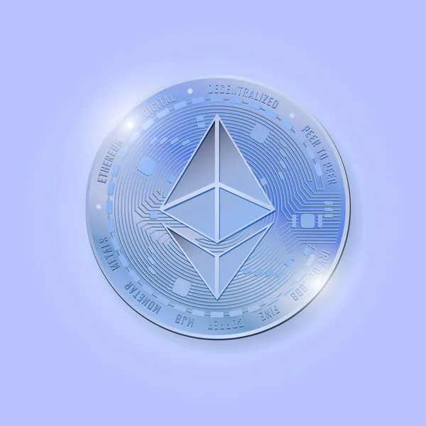 Ethereum vektörü. Parlak mavi gerçekçi para. Kripto para birimi Eter. Dijital para birimi illüstrasyonu. ETH dijital para.