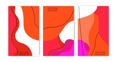 Hikayelerin ve sosyal medyanın şablonu. Şekiller ve karalamalarla soyut bir arkaplan. Parlak renkli pankart şablonu. İzole ögelere sahip vektör illüstrasyonları