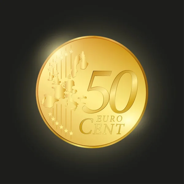 50 euro sent. Altın paranın vektör çizimi. Gerçekçi para çizimi. Parlak lüks para
