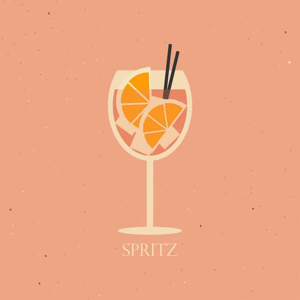 Pembe arka planda Aperol sprey kokteyli. Buzlu alkol kokteylinin vektör çizimi. Portakallı yaz kokteyli.