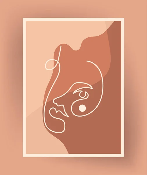 Güzel bir kadının yüzü. Pastel renkte bir poster. Asgari tarzda soyut arkaplan. İzole elementlerle vektör arkaplanı. Bir çizgi sanat afişi şablonu