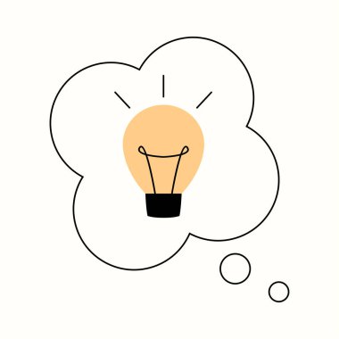 Çizgi film ampulü. Fikir sembolü çizimi. Yaratıcı düşünme konsepti.