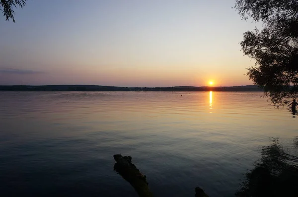 Espelho Água Lago Pôr Sol — Fotografia de Stock