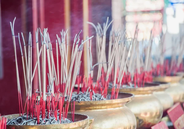 Group of joss stick in the golden pot at Chinese temple — Stock Photo, Image