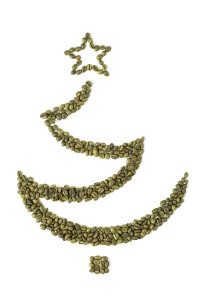 Christmas tree made from green coffee beans — Stock Photo, Image