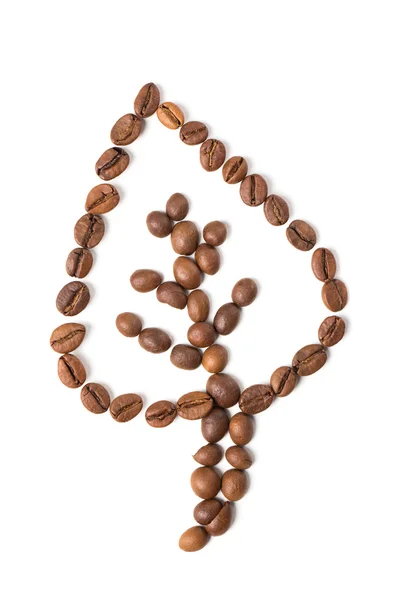 Leaf made of coffee beans. — Stock Photo, Image
