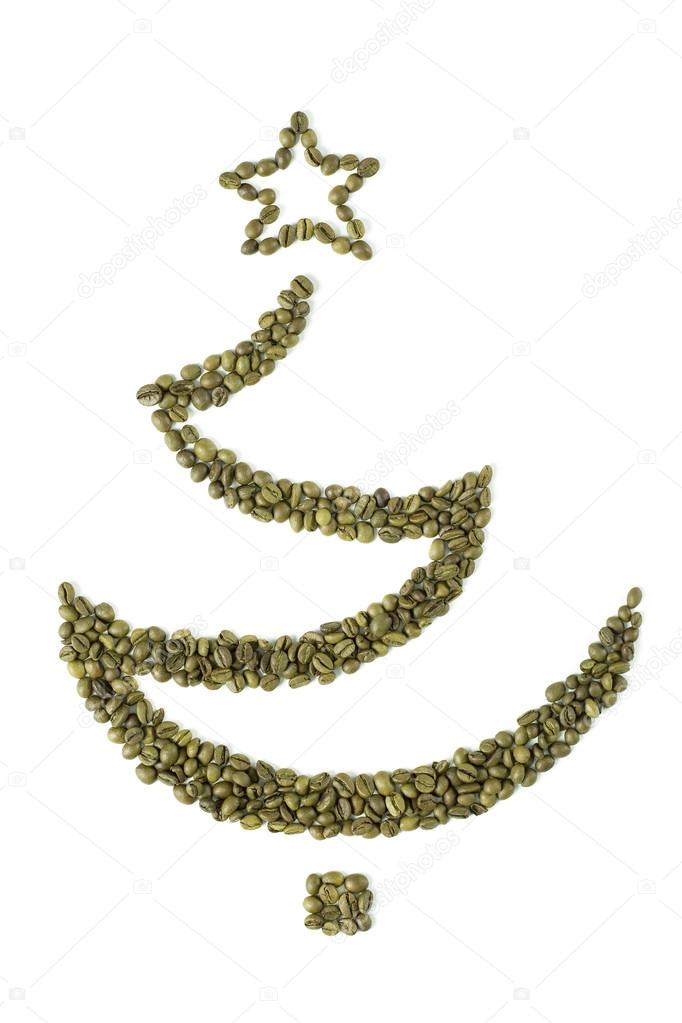 Christmas tree made from green coffee beans