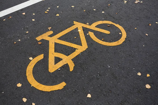 公園内の道路上の自転車の標識やアイコンの画像 自転車道 — ストック写真