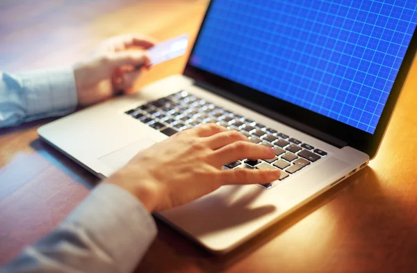 Image of man's hands with credit card over laptop for online sho — Stock Photo, Image