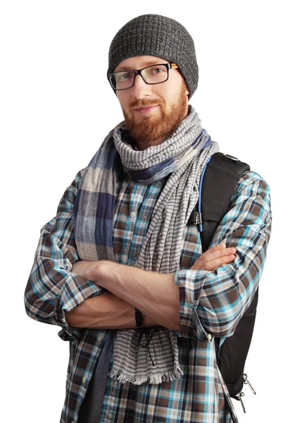 Image of man with red beard in glasses posing isolated on white — Stock Photo, Image